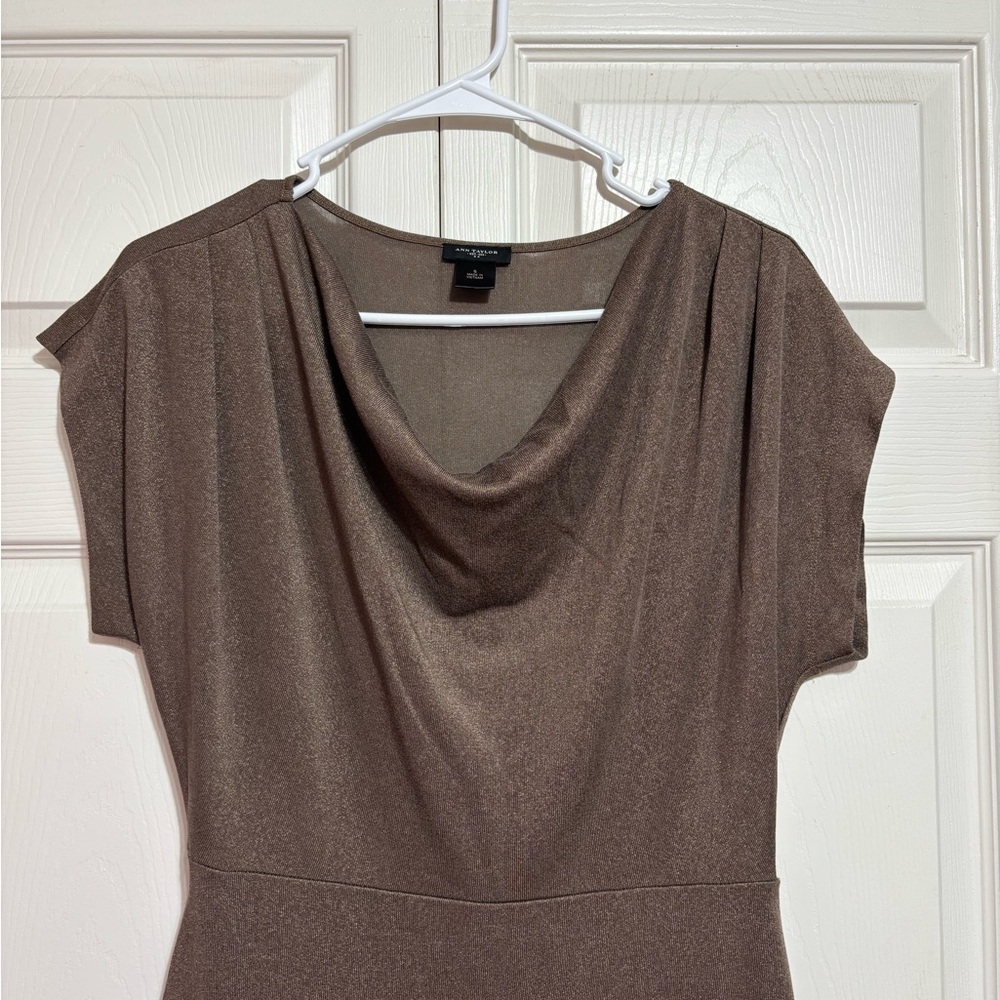Ann Taylor Brown Midi Dress with Cowl Neck - Picture 3 of 7